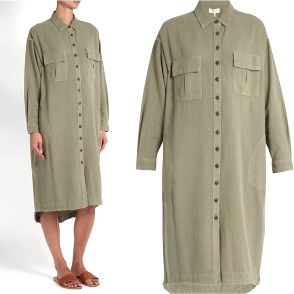 THE GREAT. Troop Shirt Dress pale green size Large 100% cotton luxury - Picture 4 of 11